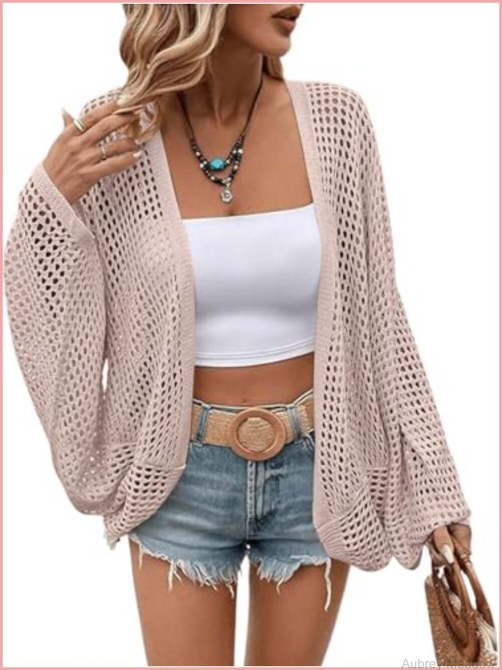 Crochet Oversized Cardigan Lightweight Open Front Long Sleeve Boho Knit Cover Up
